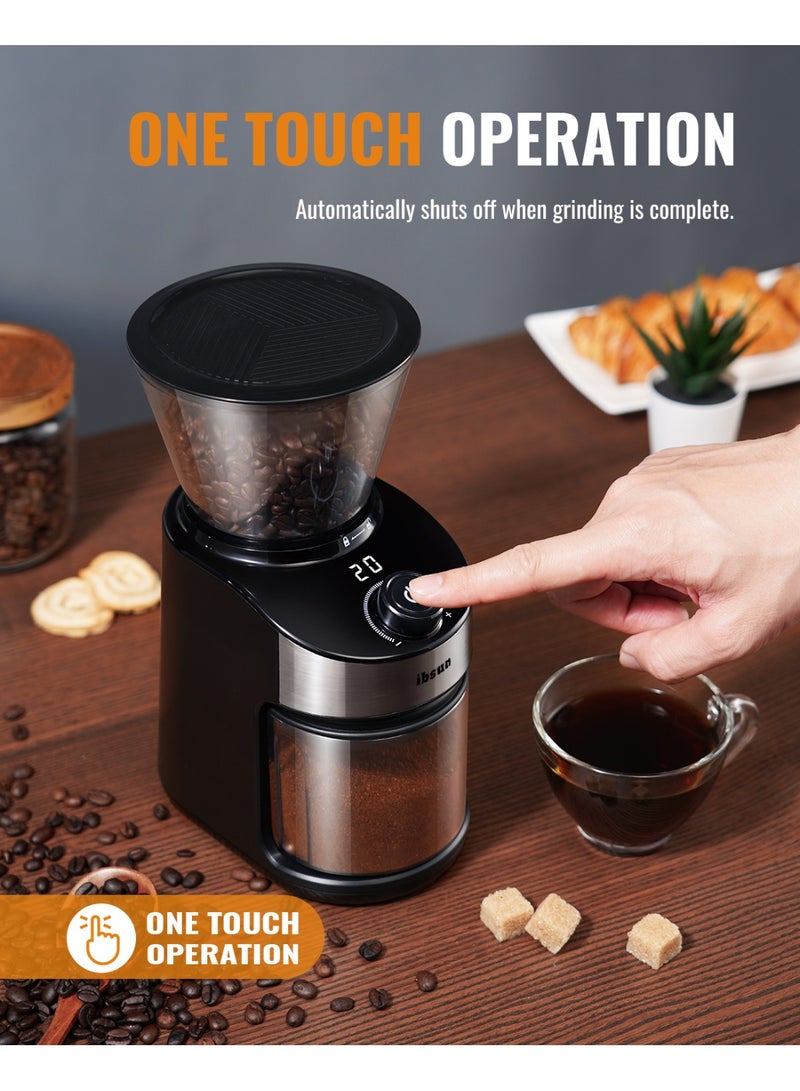 ibsun Burr Coffee Grinder Electric with 32 Grinding Sizes, Coffee Bean Grinder with 40 Seconds Adjustable Electronic Timer v60 - Image 4